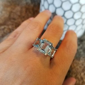 NWOT 925 Stamped Square Aquamarine Ring Size 7.5